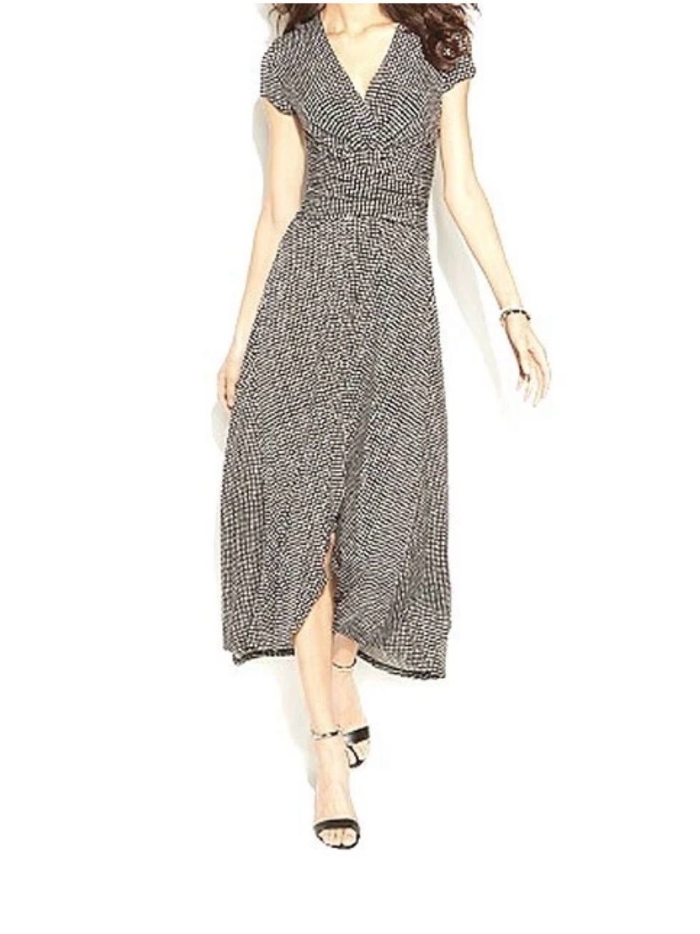 Michael Kors Black & White Midi Wrap Dress Size 4p
